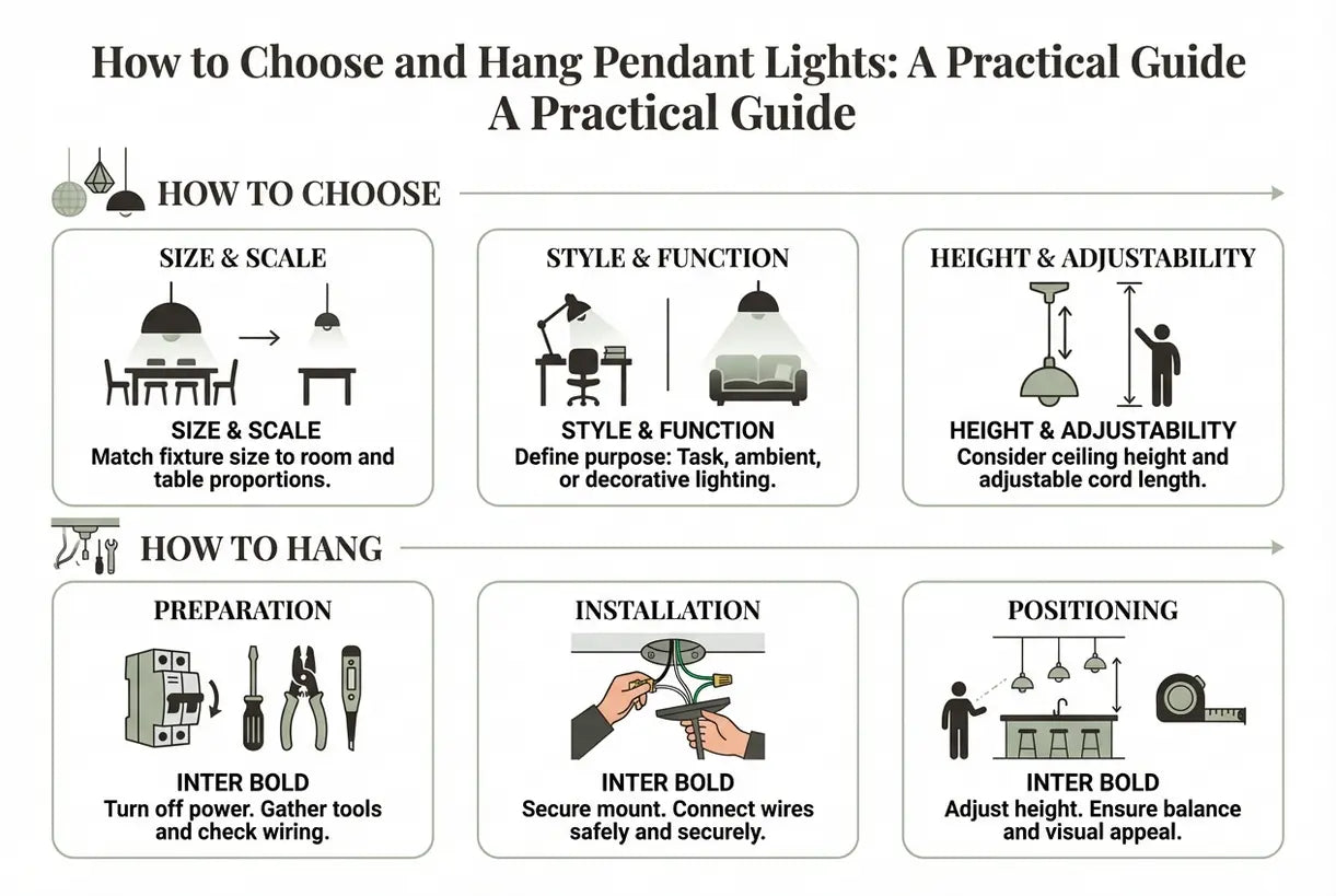 How to Choose and Hang Pendant Lights: A Practical Guide - infographic
