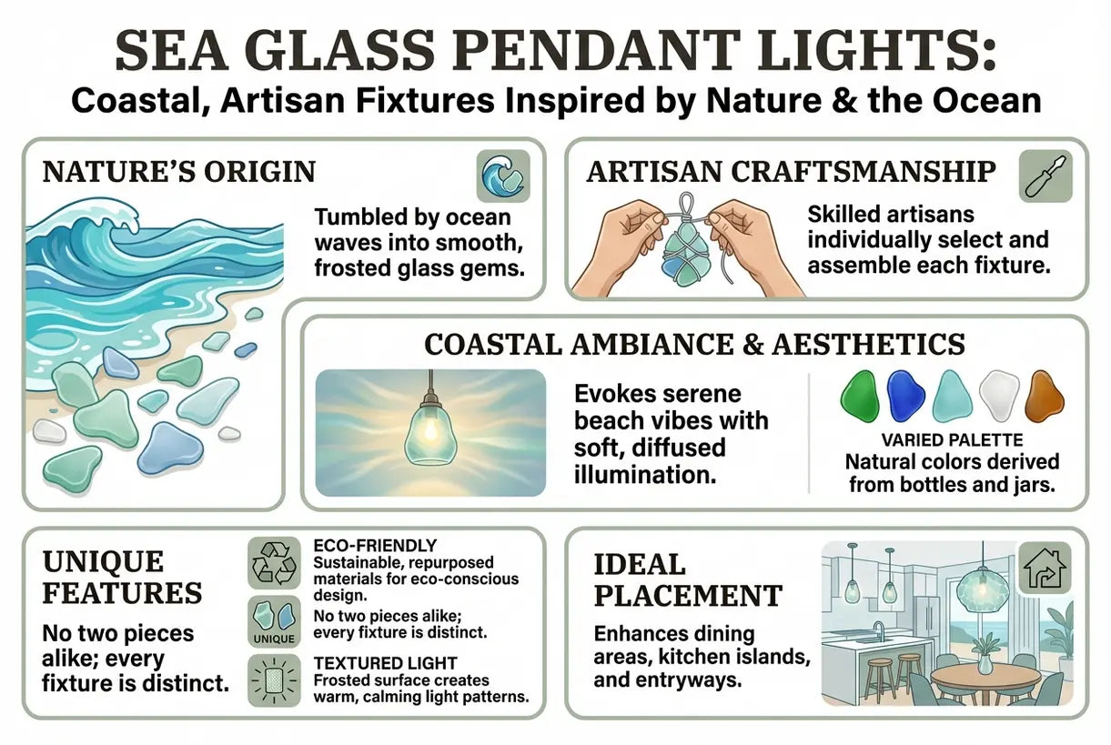 Zeeglas Hanglampen: Kust-, Ambachtelijke Armaturen Geïnspireerd door Natuur & de Oceaan - infographic