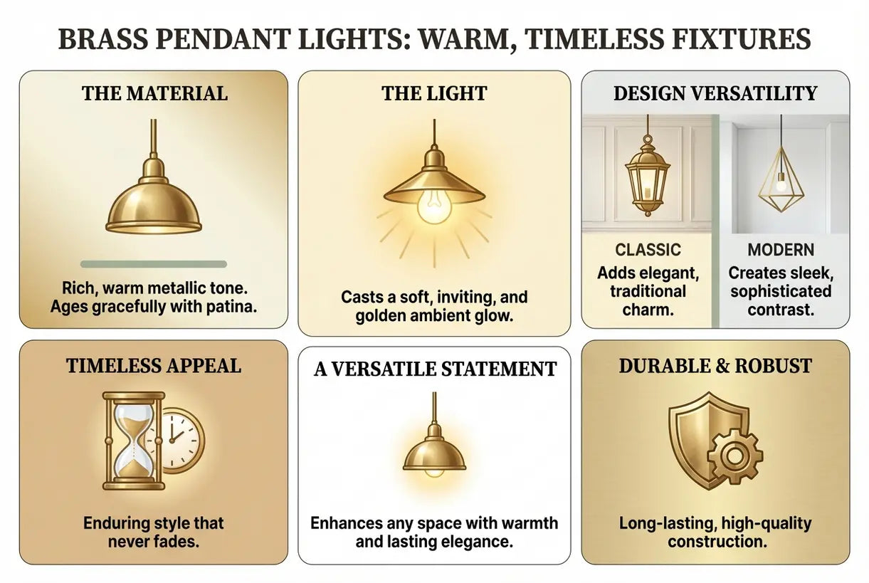 Brass Pendant Lights: Warm, Timeless Fixtures for Classic & Modern Interiors - infographic