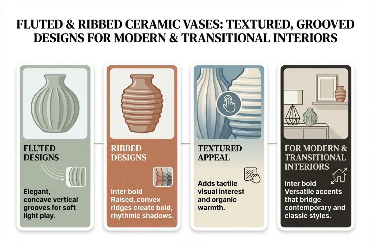 Geribde keramische vazen: gegroefde ontwerpen met textuur voor moderne en tijdloze interieurs - infographic