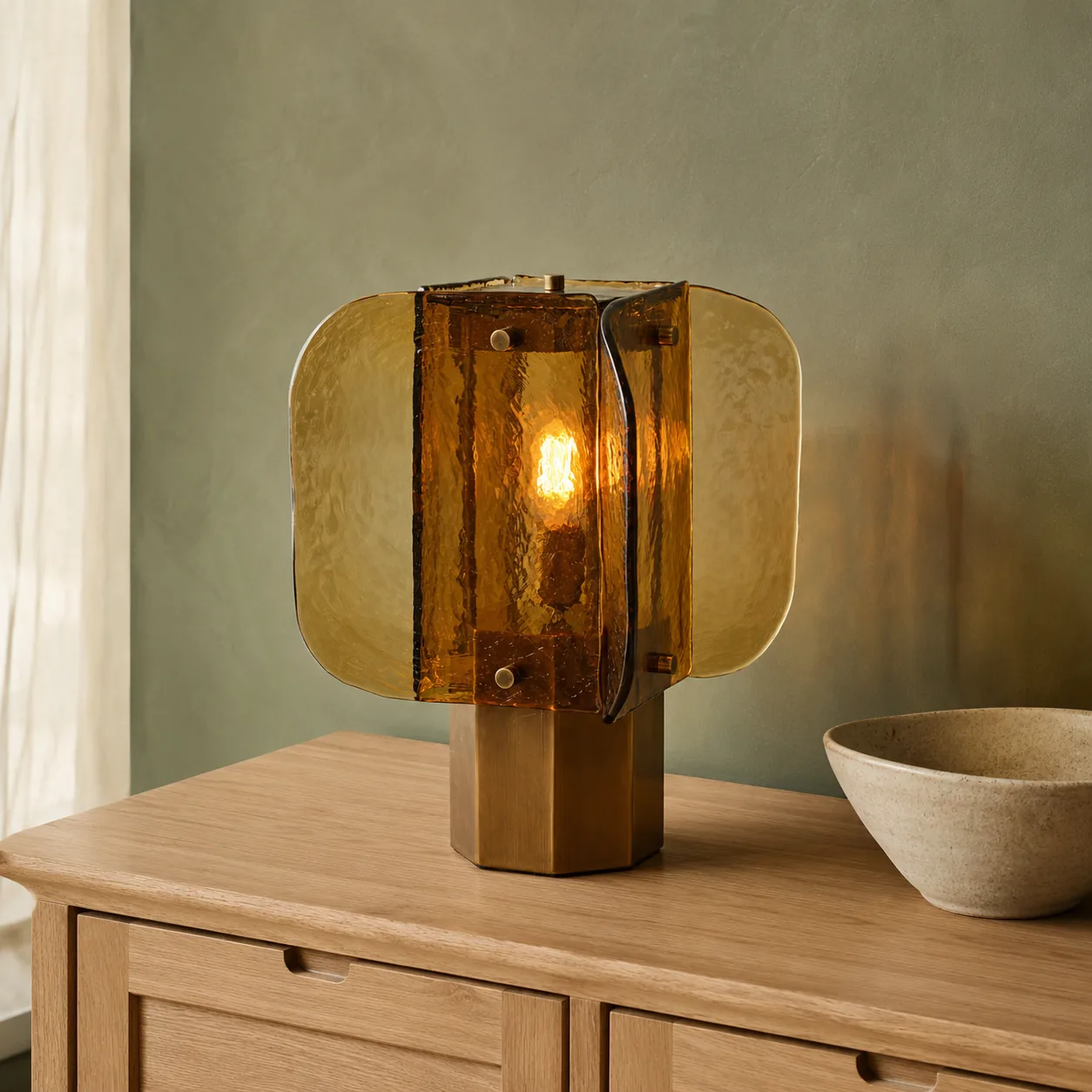 Gloda Amber Antieke Glazen Tafellamp Warm Licht