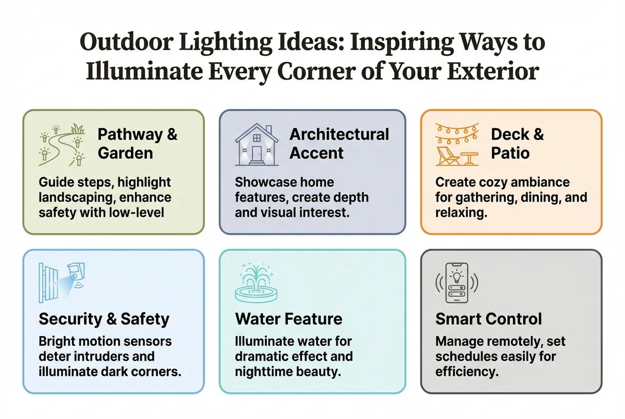 Ideeën voor buitenverlichting: inspirerende manieren om elke hoek van je buitenruimte te verlichten - infographic