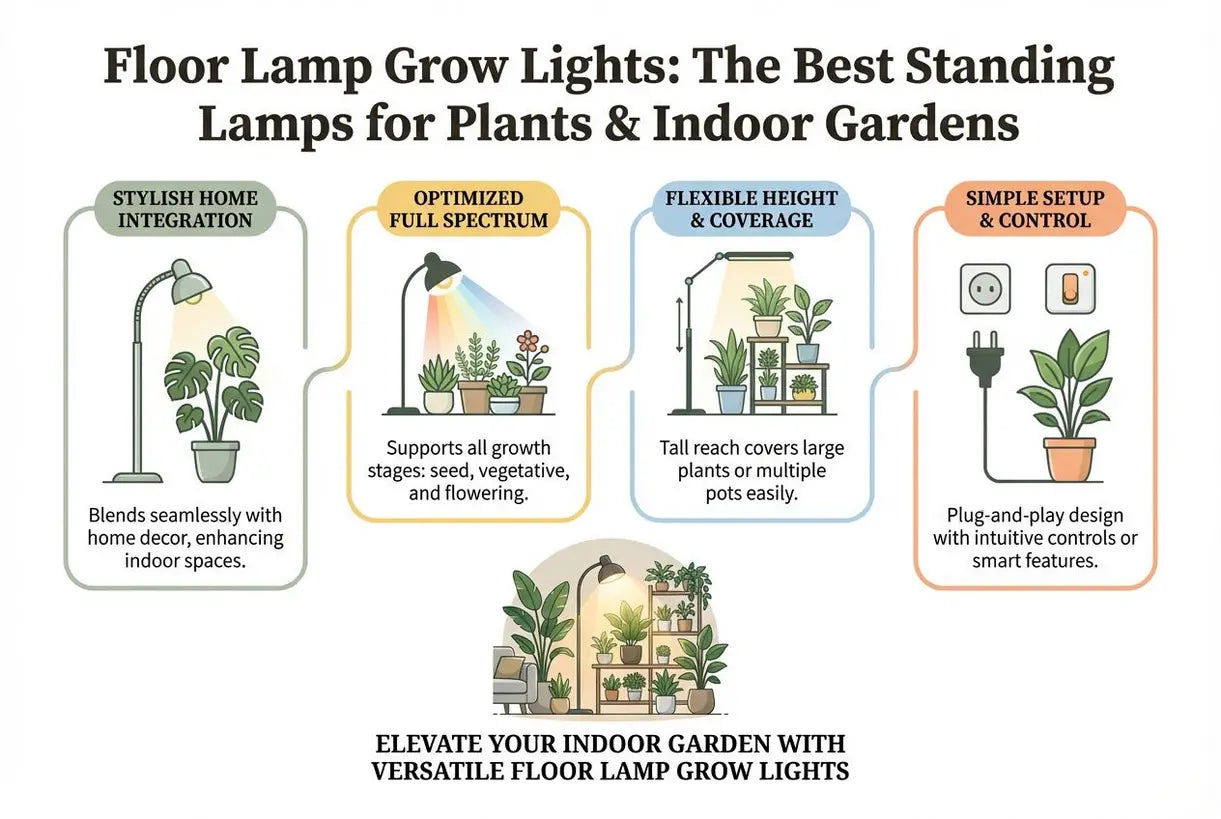 Vloerlamp Kweeklampen: De Beste Staande Lampen voor Planten & Binnentuinen - infographic