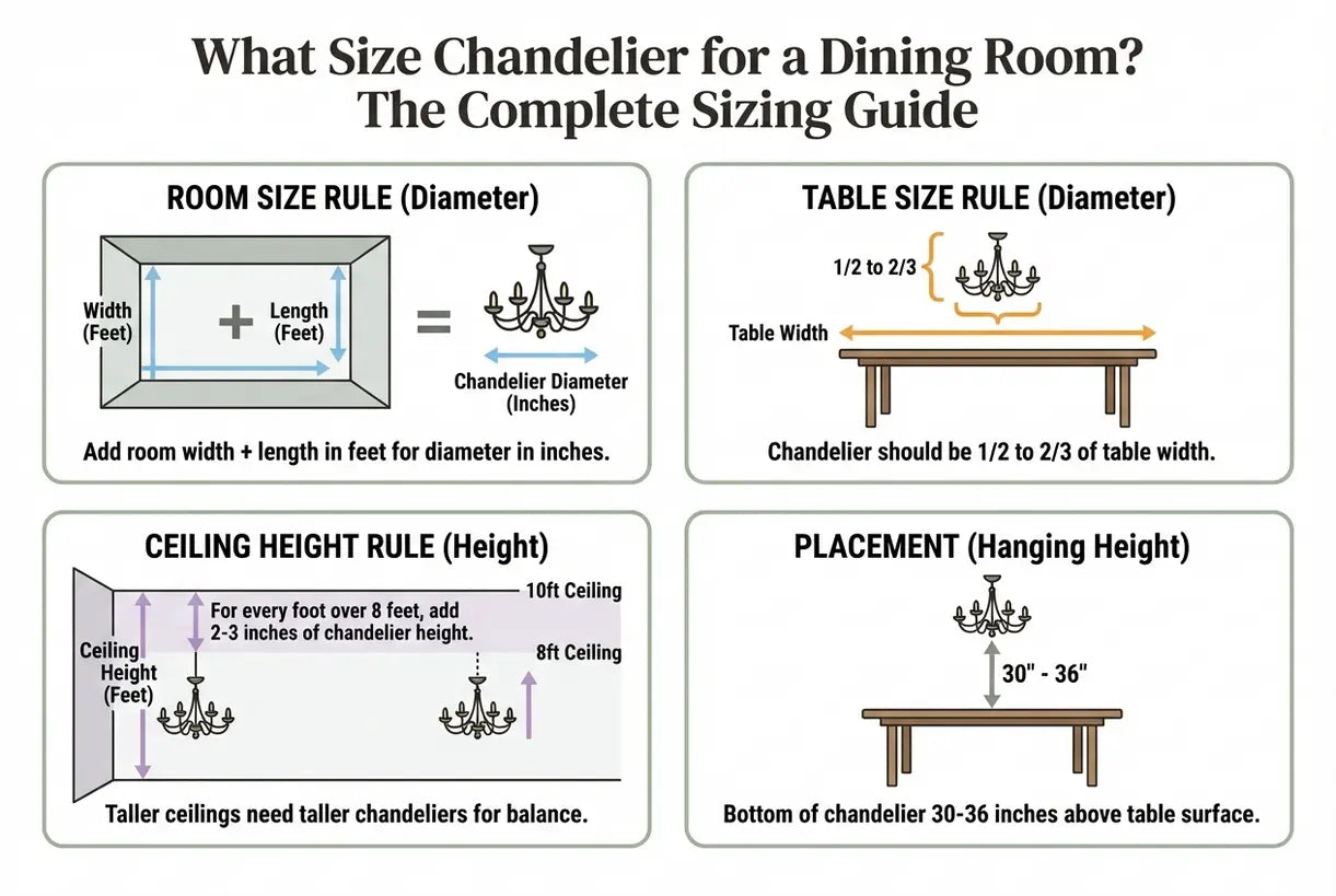 Welche Kronleuchtergröße fürs Esszimmer? Der komplette Größenratgeber - Infografik