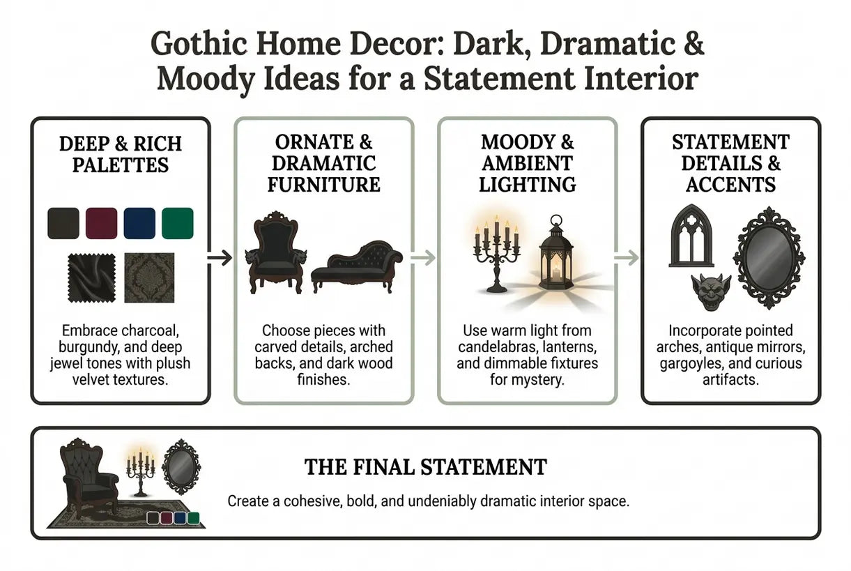 Gothic Home Decor: Dark, Dramatic & Moody Ideas for a Statement Interior - infographic