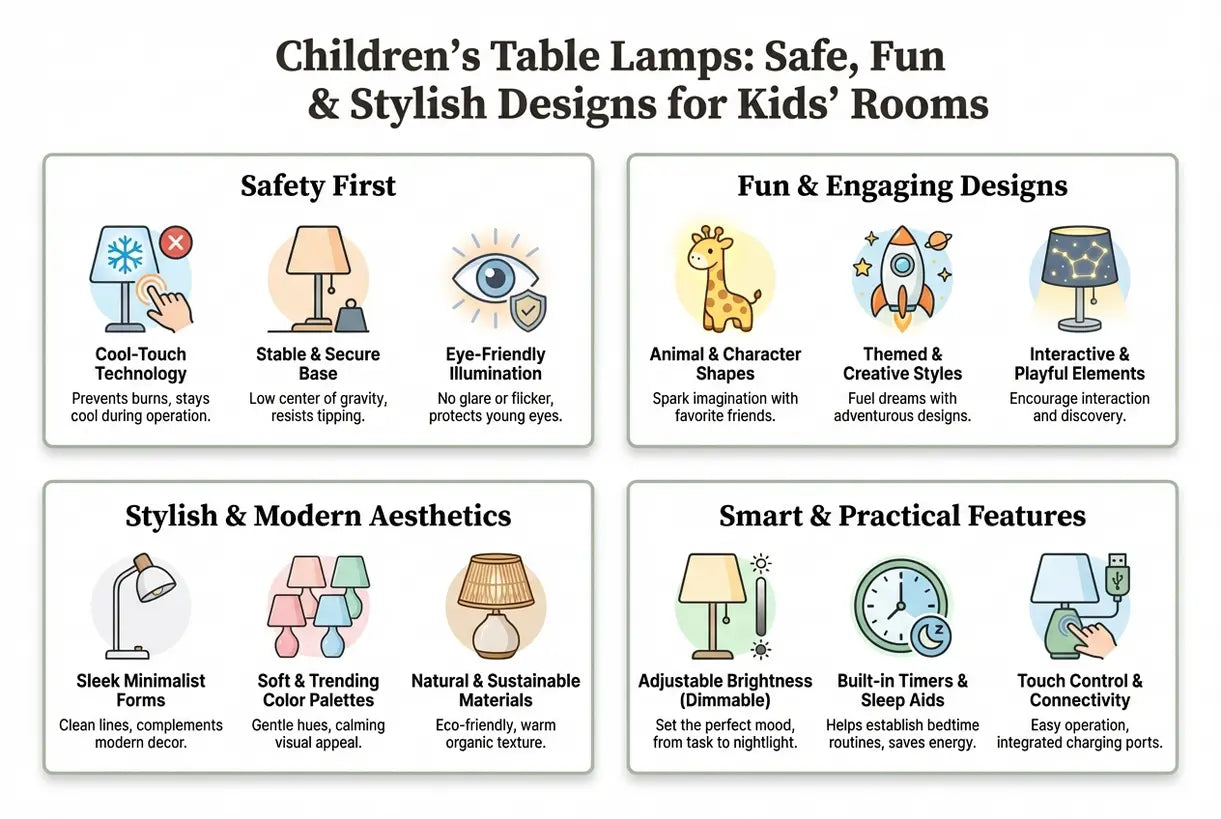 Kindertafellampen: veilige, leuke en stijlvolle ontwerpen voor kinderkamers - infographic