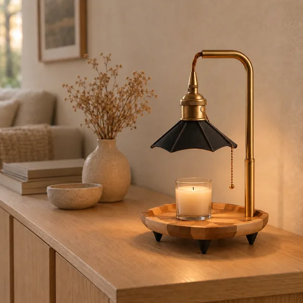 Glödra Retro Candle Warmer Lamp in Metal and Wood