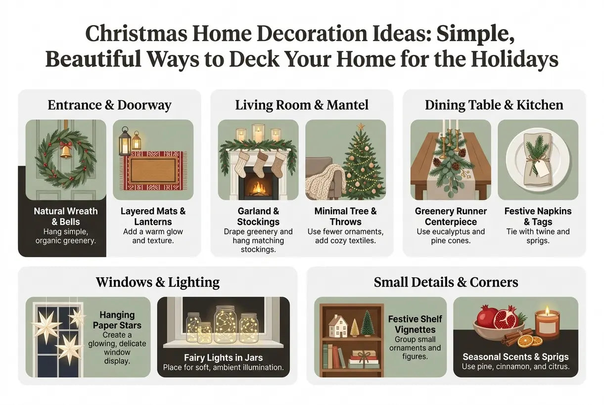 Christmas Home Decoration Ideas: Simple, Beautiful Ways to Deck Your Home for the Holidays - infographic