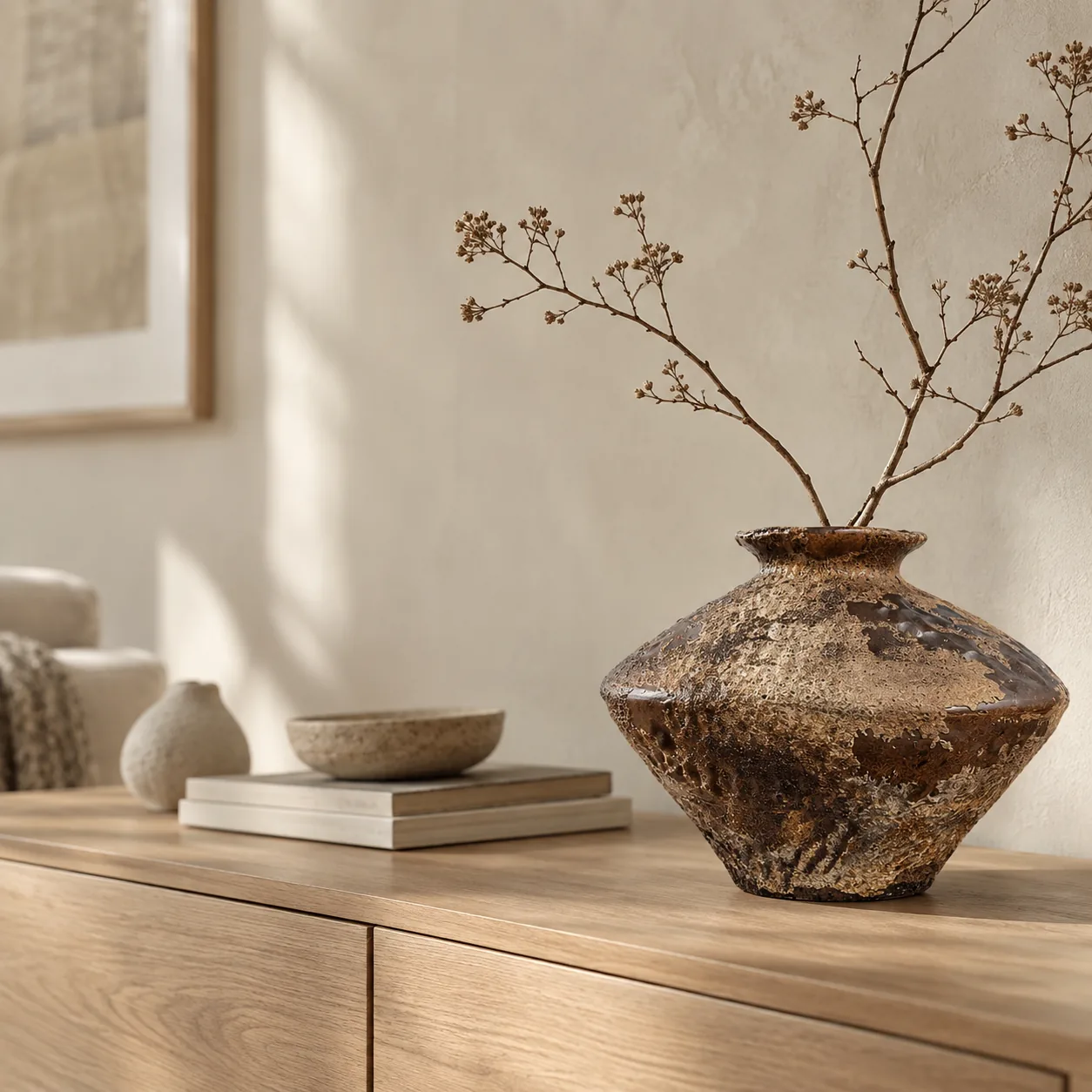 Jorde Handmade Rustic Ceramic Vase Home Decor, styled in a Scandinavian interior