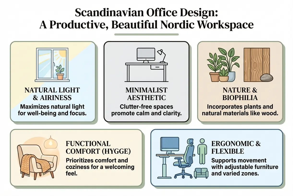 Scandinavian Office Design: A Productive, Beautiful Nordic Workspace - infographic