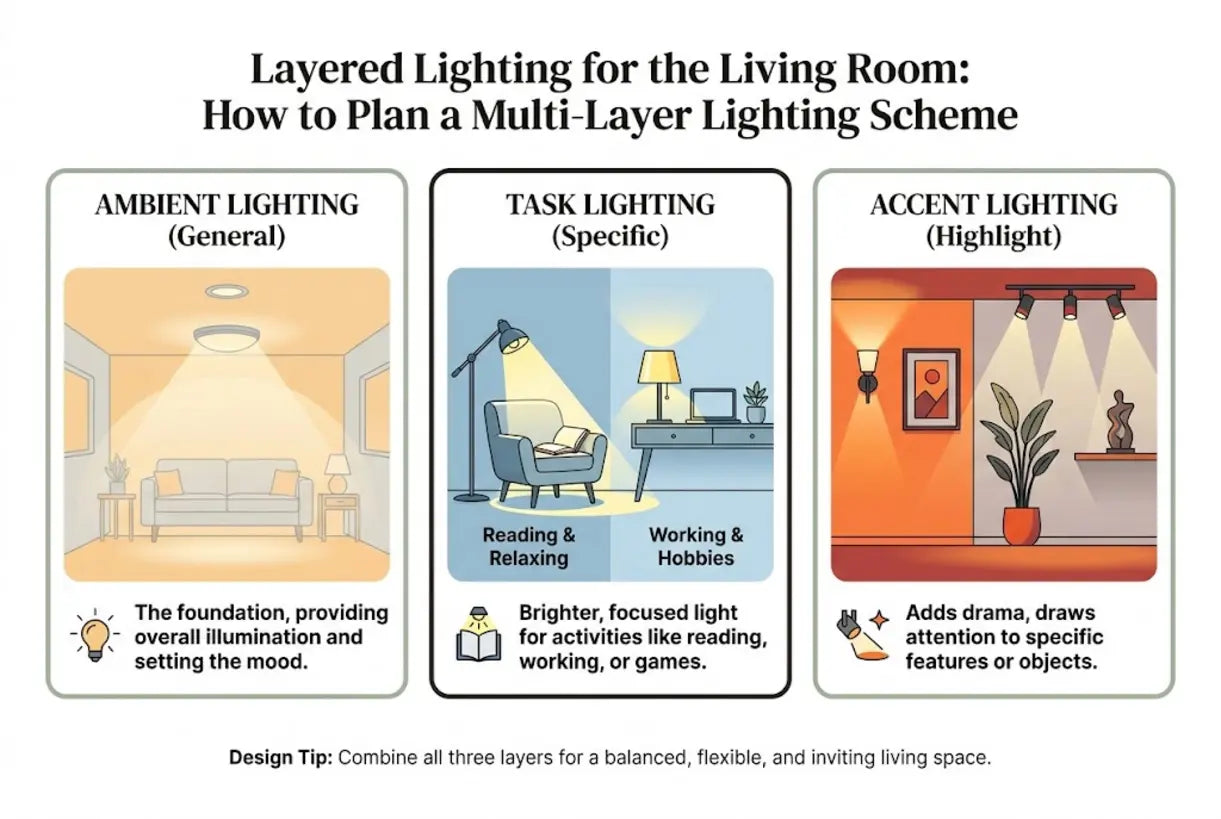 Layered Lighting for the Living Room: How to Plan a Multi-Layer Lighting Scheme - infographic