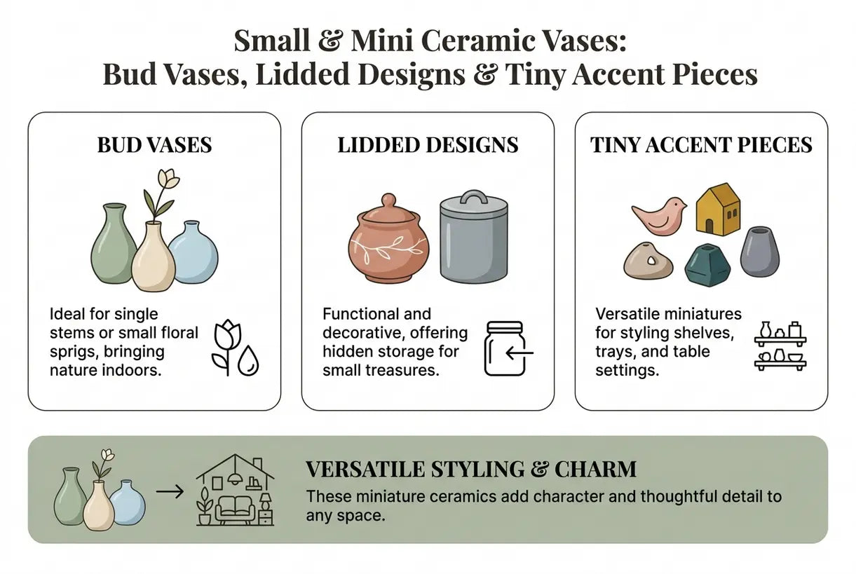 Kleine & Mini Keramische Vazen: Knopvaasjes, Lidded Designs & Kleine Accentstukken - infographic