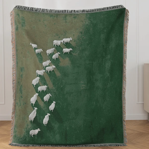 Engdal Gradient Green Throw Blanket with Tassels