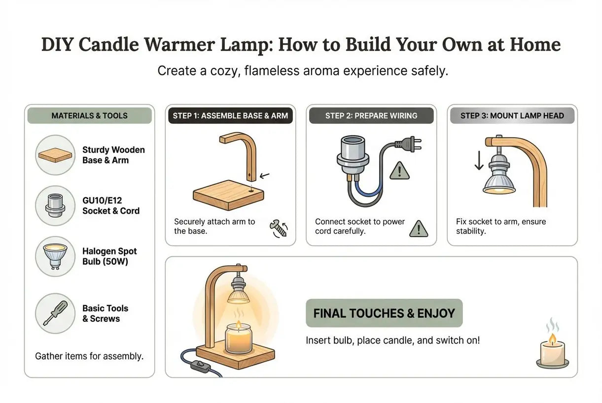 Zelf een kaarsenwarmerlamp maken: zo bouw je er thuis zelf een - infographic