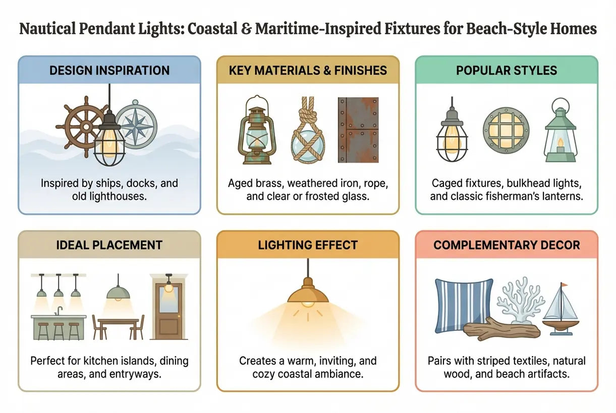 Nautische hanglampen: Kust- en maritiem geïnspireerde armaturen voor huizen in strandstijl - infographic