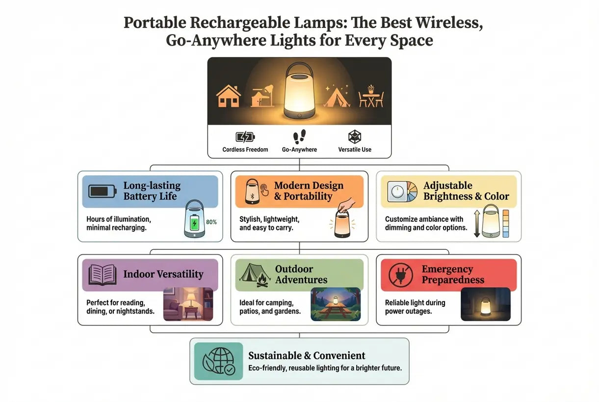 Draagbare oplaadbare lampen: De beste draadloze, overal bruikbare lampen voor elke ruimte - infographic