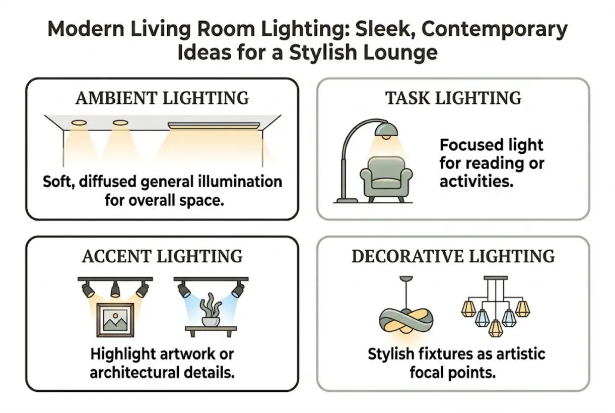 Modern Living Room Lighting: Sleek, Contemporary Ideas for a Stylish Lounge - infographic