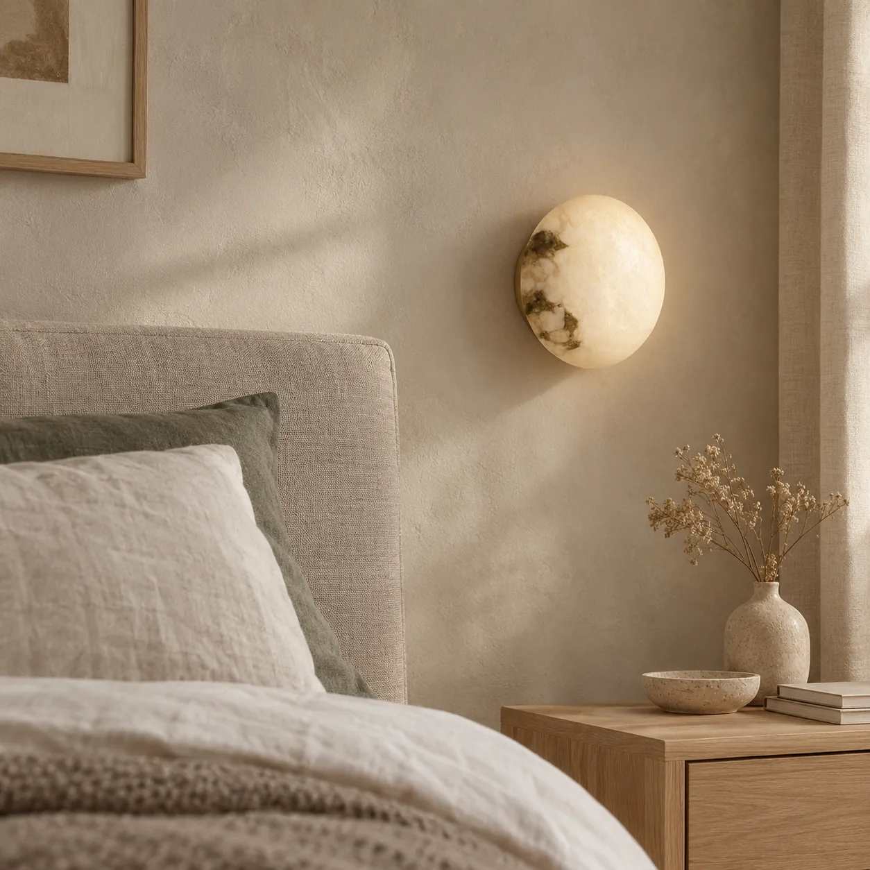Marveld Natuurlijk Marmeren Wandlamp Koperen Voet