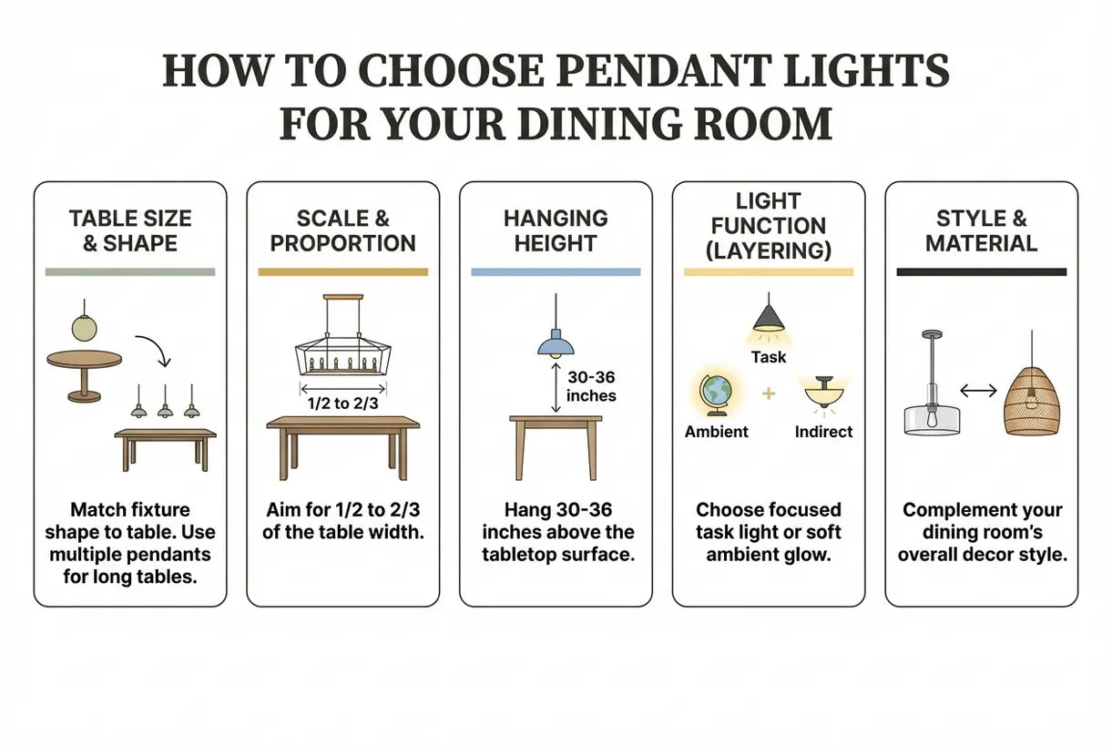 How to Choose Pendant Lights for Your Dining Room - infographic