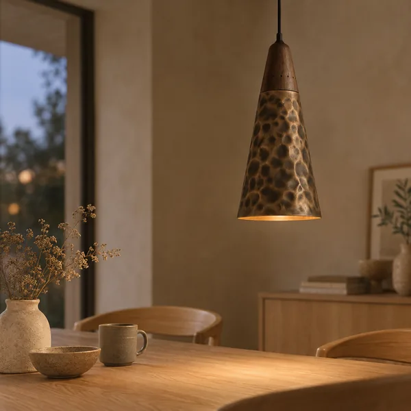 Kobbra Koperen Hanglamp met Walnoot Detail