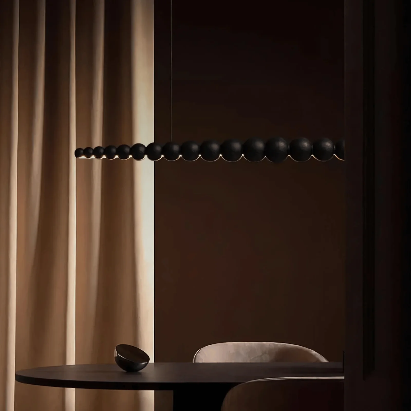 Dimmable Wood Bead Linear Pendant Light for Dining, Large, Ceiling Fixtures, Strengla Black