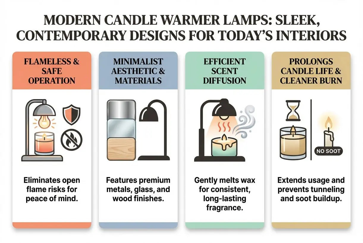 Moderne Kaarsverwarmerlampen: Strakke, Eigentijdse Ontwerpen voor Hedendaagse Interieurs - infographic