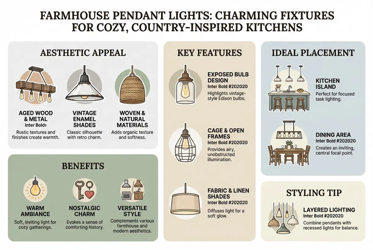 Landelijke hanglampen: charmante armaturen voor gezellige, landelijk geïnspireerde keukens - infographic