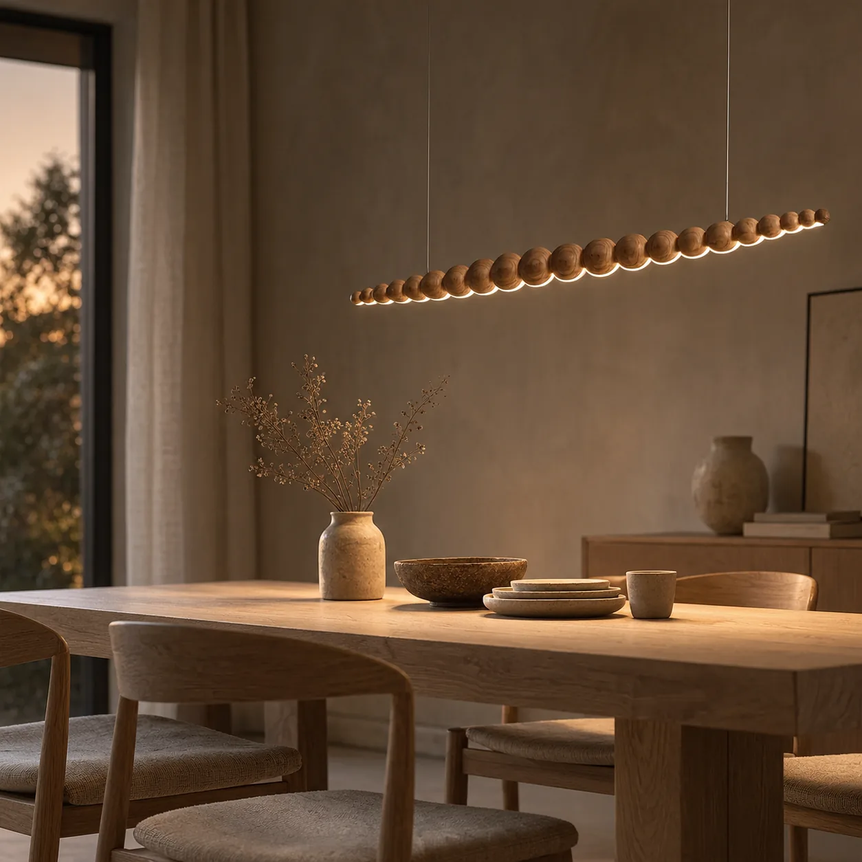 Strale Lineaire Houten Kraal Dimbaar Hanglamp