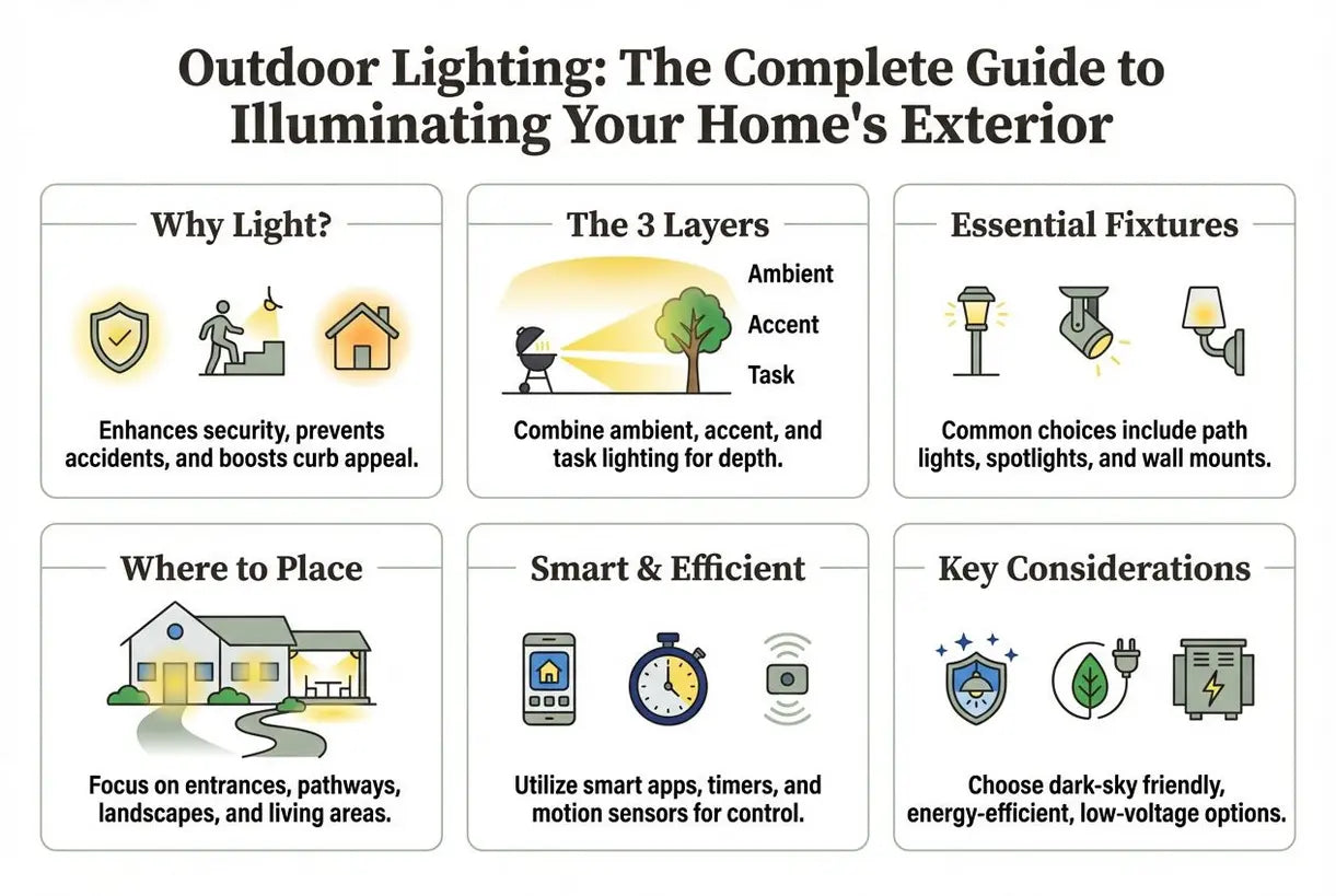 Buitenverlichting: de complete gids voor het verlichten van de buitenkant van je huis - infographic