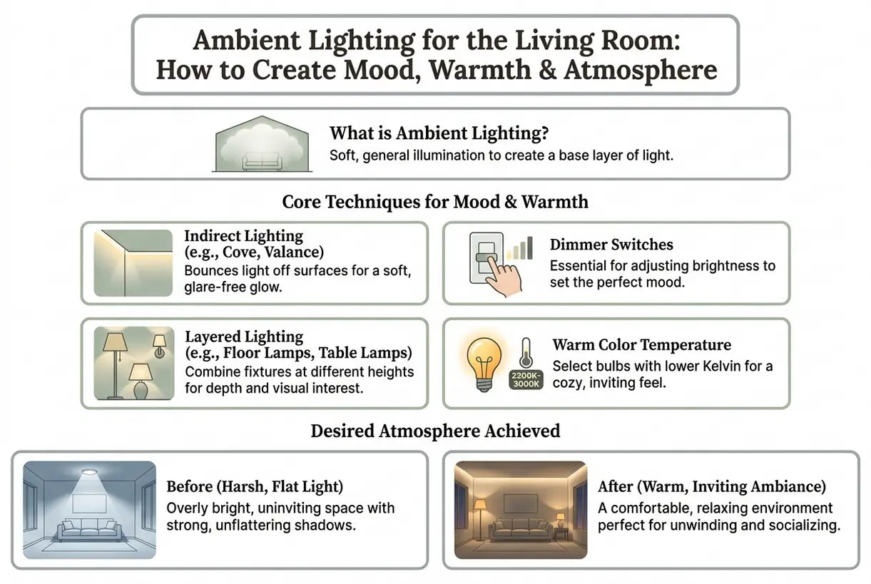 Ambient Lighting for the Living Room: How to Create Mood, Warmth & Atmosphere - infographic