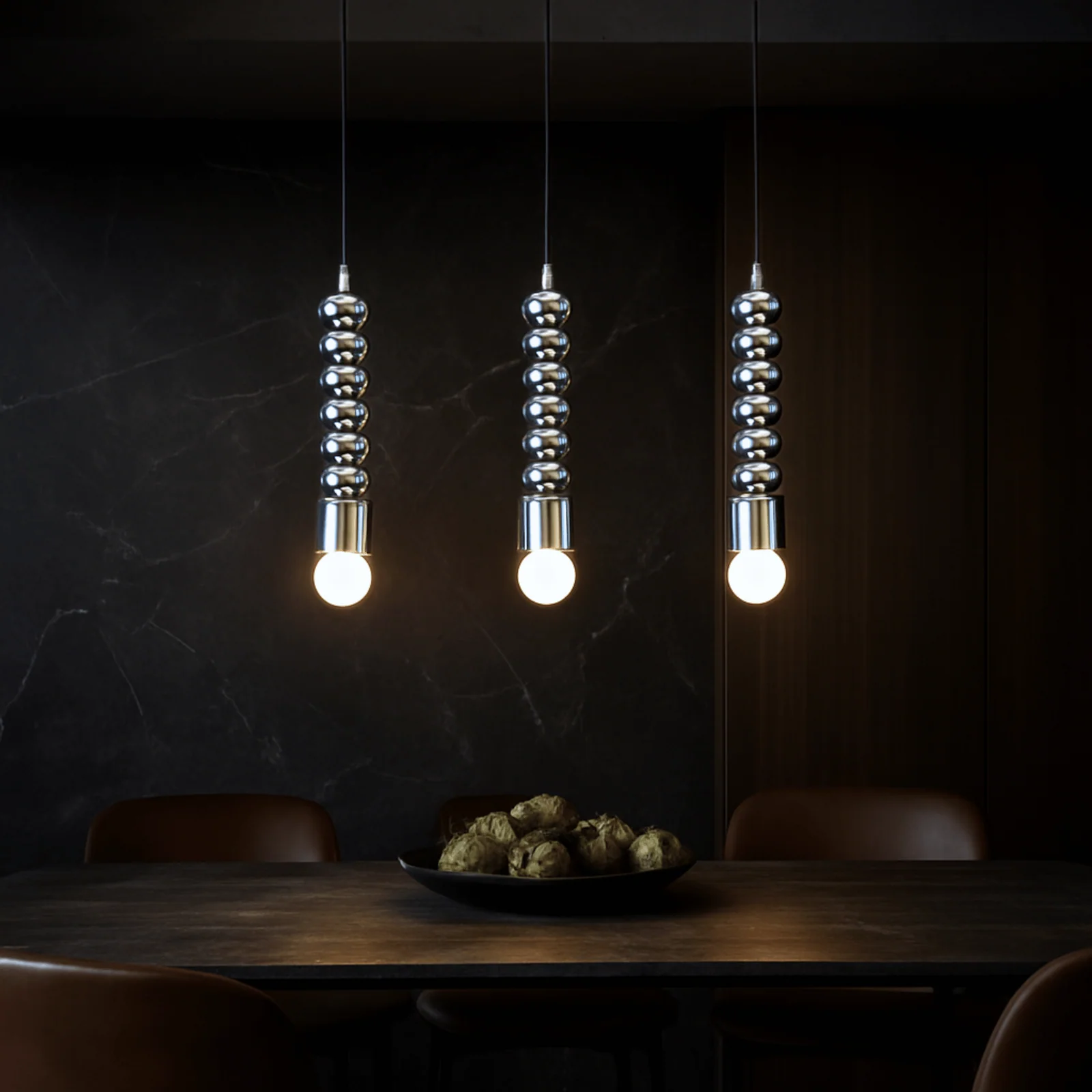Ribbed Chrome Pendant Light Bauhaus Nordic E27, Ceiling Fixtures, Kroma Style