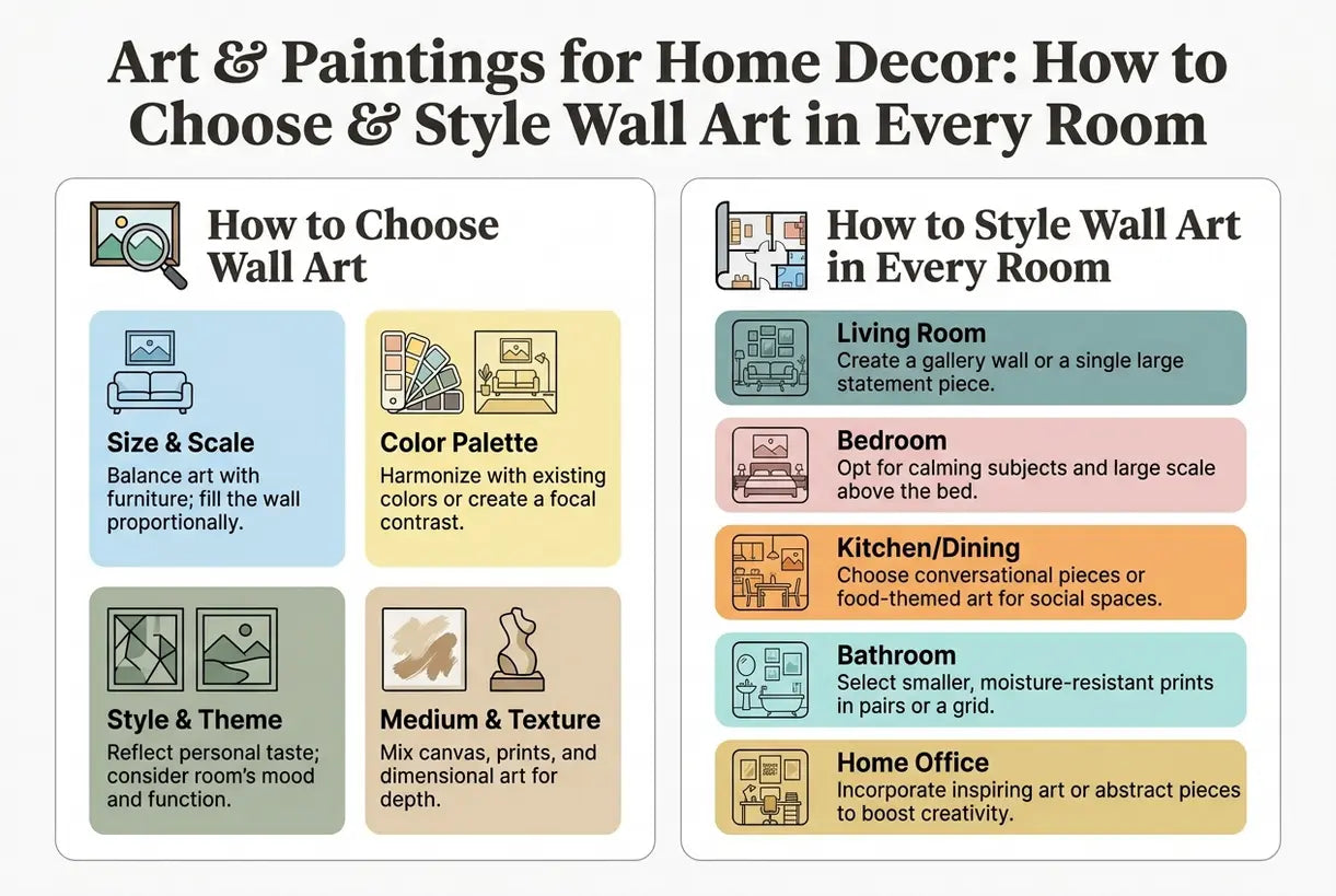 Art & Paintings for Home Decor: How to Choose & Style Wall Art in Every Room - infographic