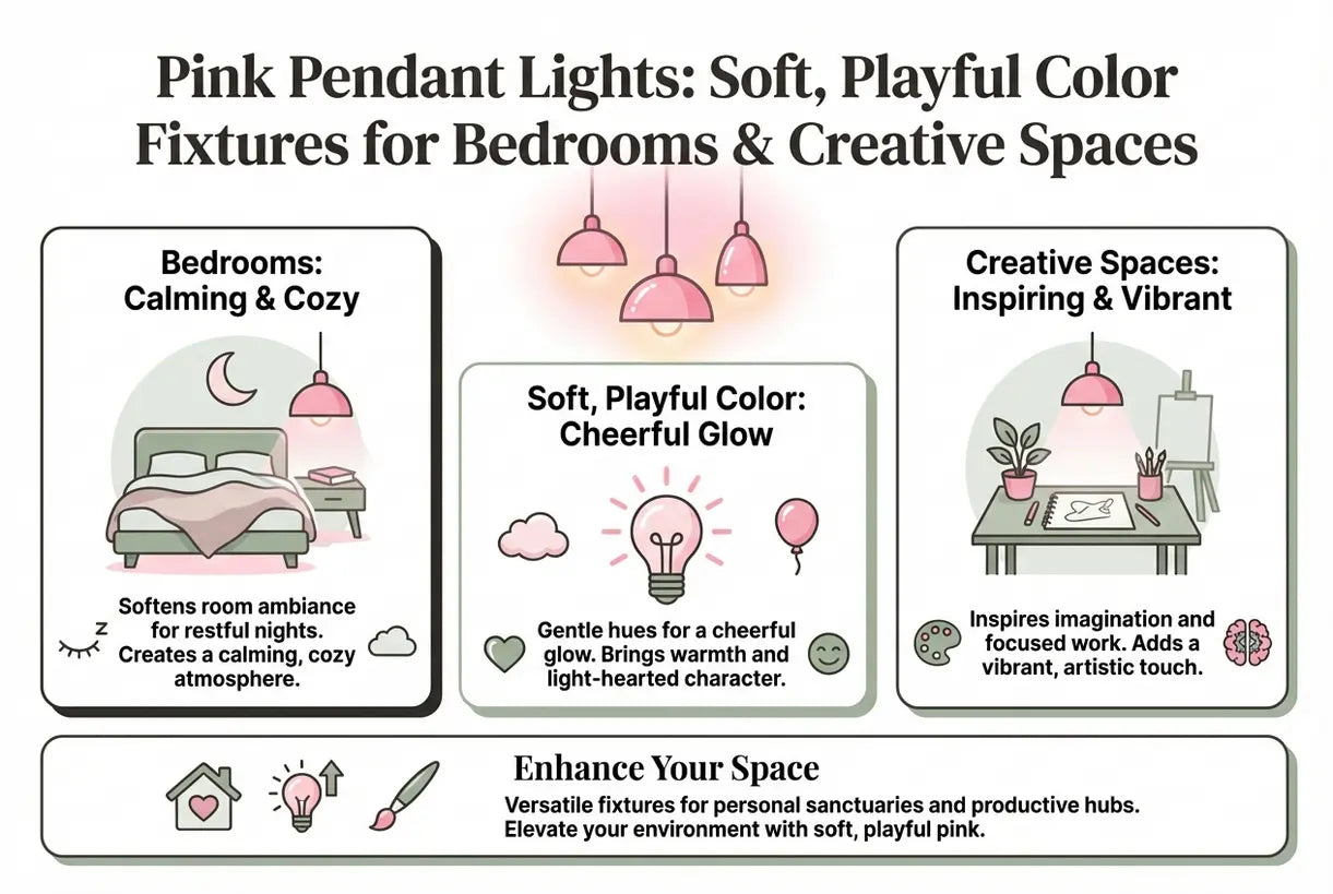 Roze Hanglampen: Zachte, Speelse Kleurarmaturen voor Slaapkamers & Creatieve Ruimtes - infographic