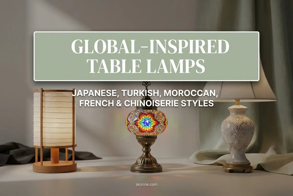Tafellampen uit diverse culturen: Japanse, Turkse, Marokkaanse, Franse en Chinoiserie stijlen