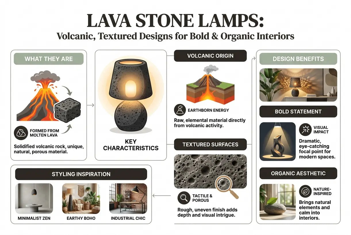 Lava Stone Lamps: Volcanic, Textured Designs for Bold & Organic Interiors - infographic