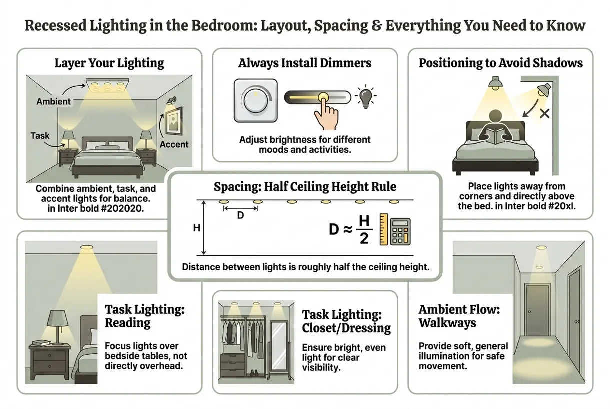 Recessed Lighting in the Bedroom: Layout, Spacing & Everything You Need to Know - infographic
