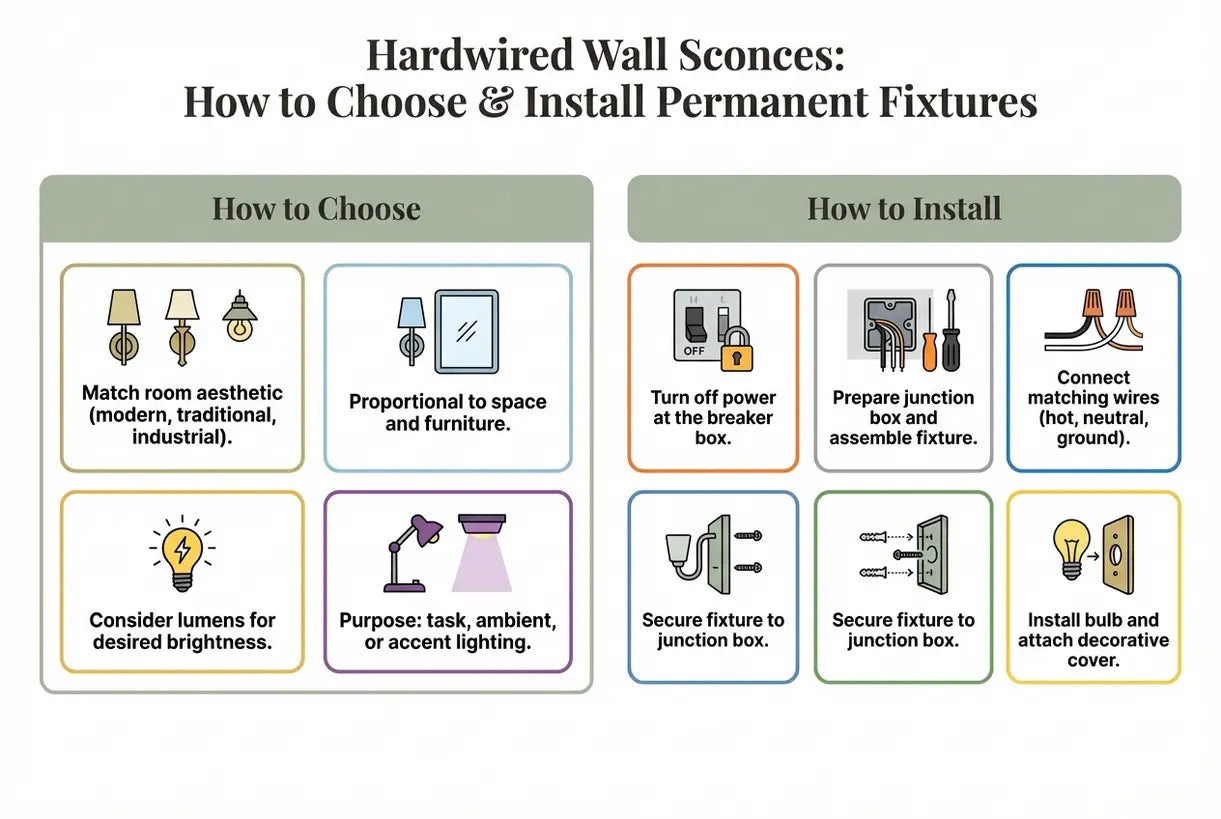 Hardwire wandlampen: Hoe te kiezen & permanente armaturen te installeren - infographic