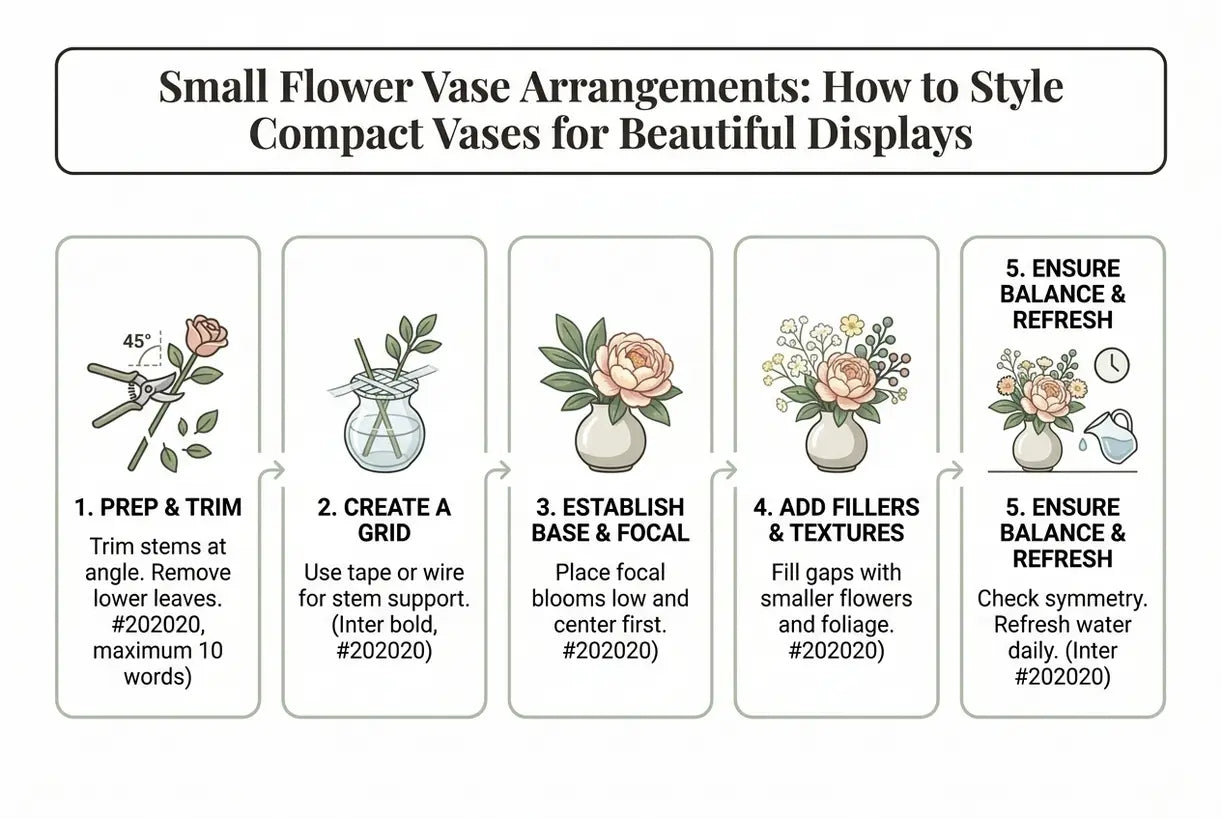 Kleine bloemenvaasarrangementen: Hoe compacte vazen te stylen voor prachtige displays - infographic
