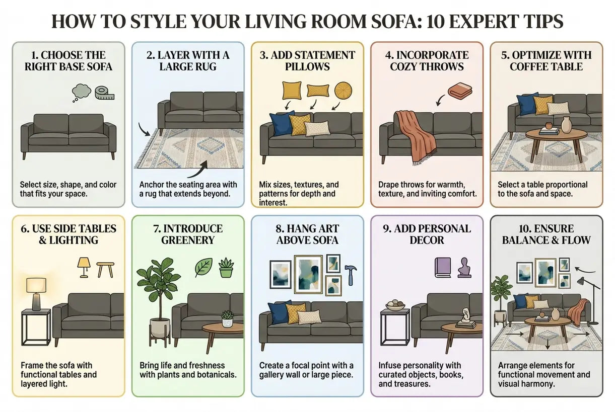 How to Style Your Living Room Sofa: 10 Expert Tips - infographic