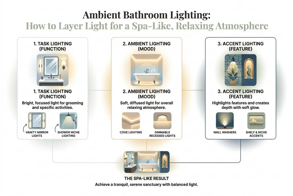 Ambient Bathroom Lighting: How to Layer Light for a Spa-Like, Relaxing Atmosphere - infographic