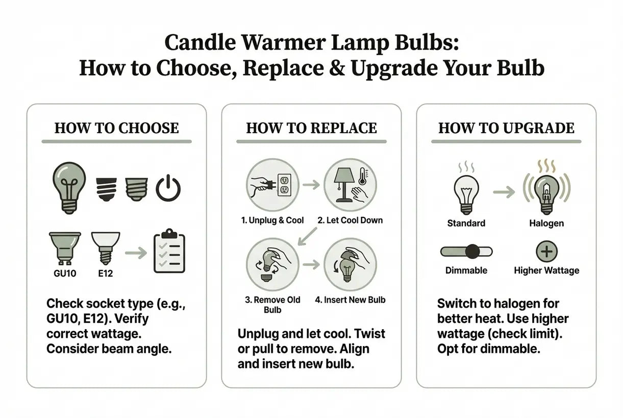 Lampen voor kaarsenwarmers: zo kies, vervang en upgrade je de lamp - infographic
